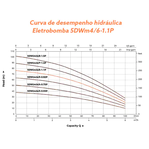 Eletrobomba Poço Largo 1,5HP 230V 1.1/4´ LEO 5DWm 4/6-1,1P